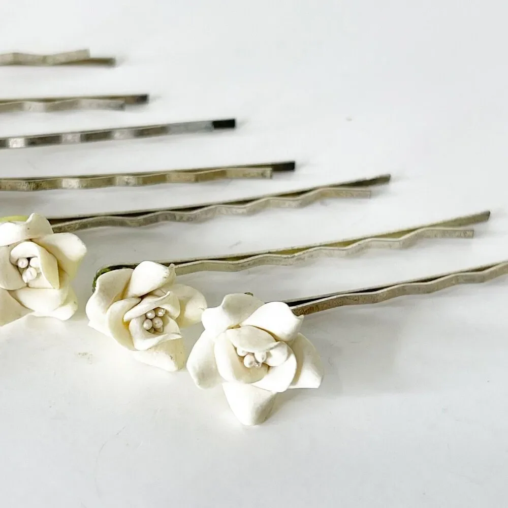 Lot of 12 Vintage 90s‎ Enamel Silk Bobby Pins Flower Y2K Fashion Glam Fairy Boho